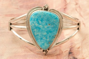Native American Jewelry Genuine Kingman Water Web Turquoise Sterling Silver Bracelet